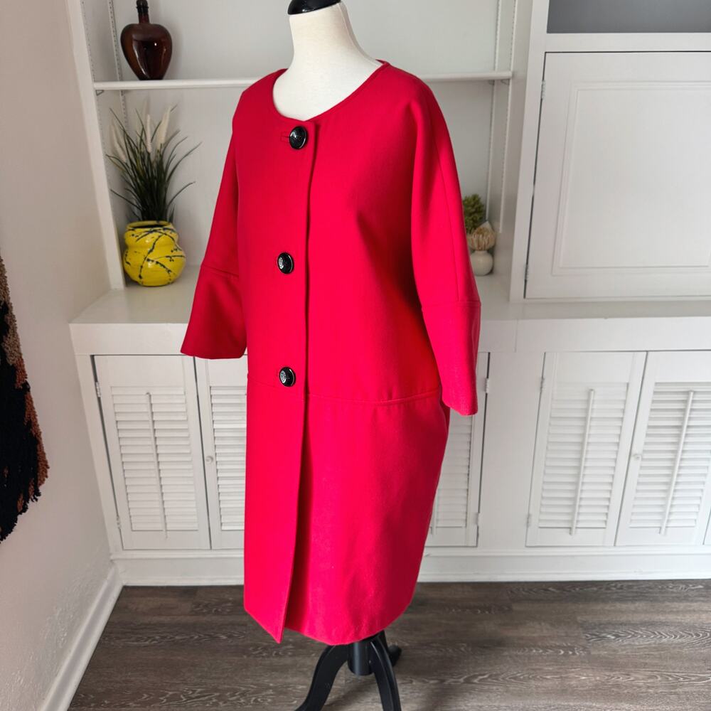 Vintage Spiegel Red Fleece Collarless Cocoon Coat Size 14 - Picture 2 of 5